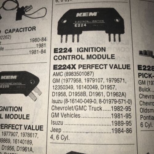 Control Module Kemparts E224 Fits GM Jeep Isuzu 1981-95 4 6 Cyl - Picture 1 of 1