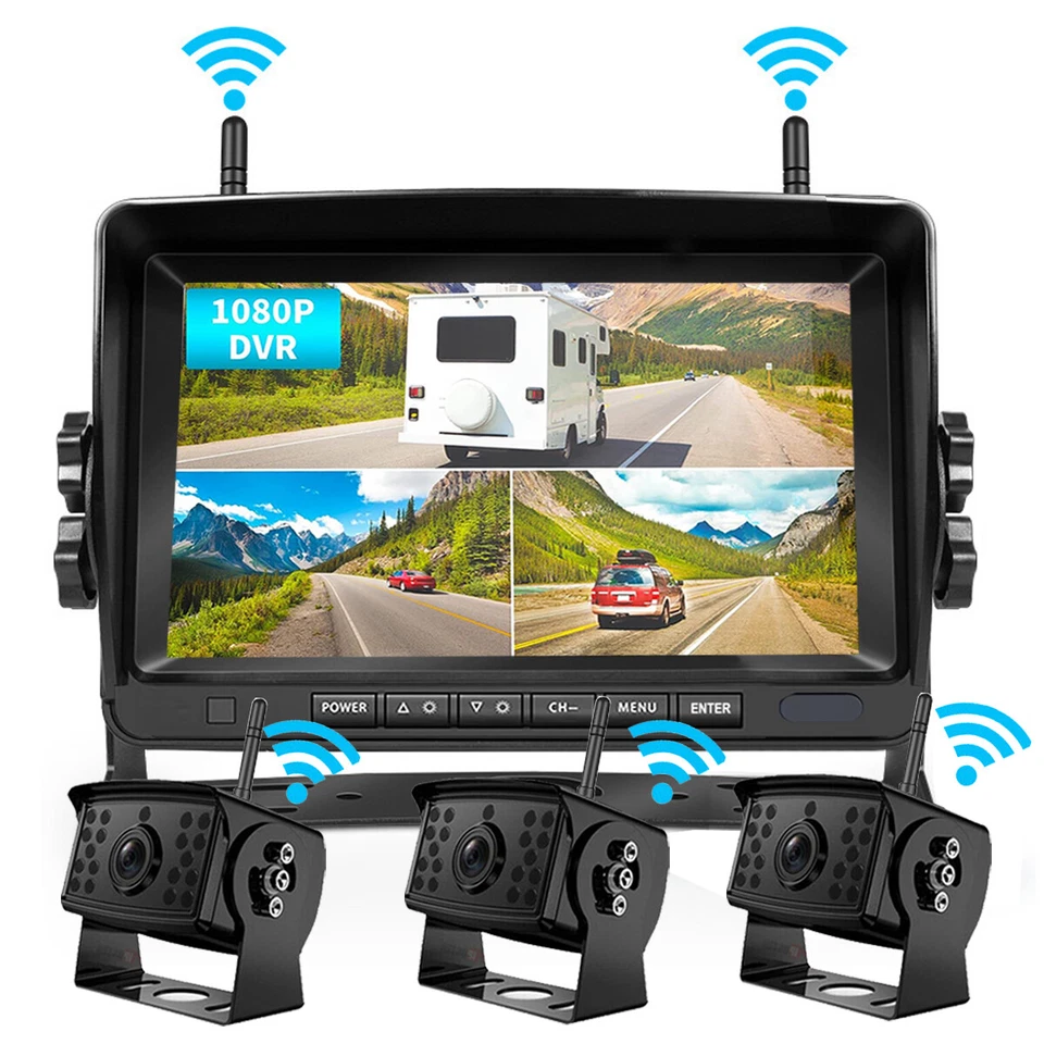 1080P Wireless RV Backup Camera Side View 7" DVR Split Monitor for Truck Trailer - Image 2 of 4