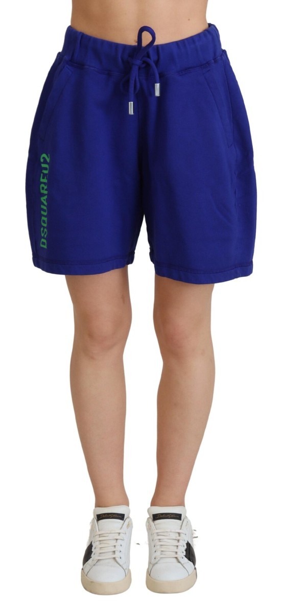 DSQUARED2 Shorts Blue Logo Cotton High Waist Sweatshorts