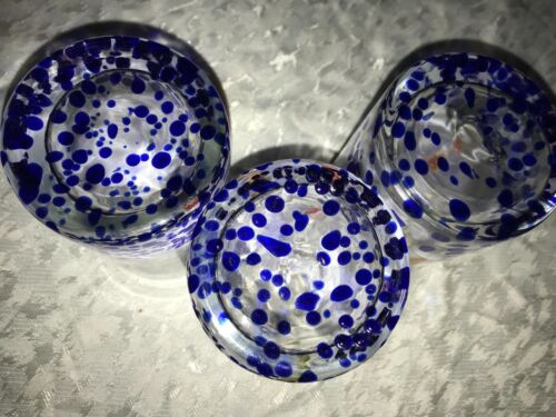 3 MURANO Style RAINBOW MILLIFIORI Hand Blown GLASS 18oz COBALT Blue TUMBLER 5½”T - Picture 13 of 19