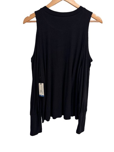 Terra & Sky Women's Long Sleeve Black TS Cold Shoulder Crew Blouse Size 0X - Picture 3 of 9