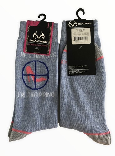 Realtree Womens Ladies Crew Socks Size 9-11 Hes Hunting Im Shopping Blue - Picture 10 of 12