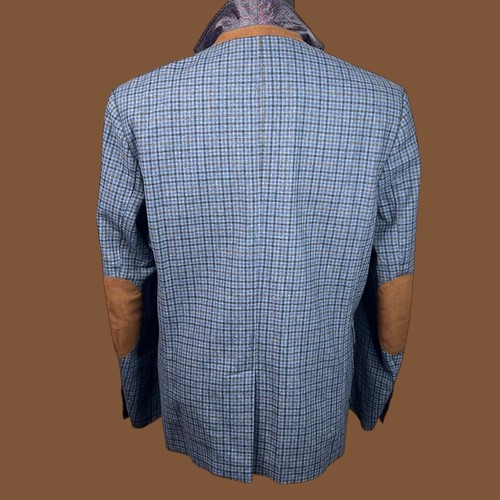 Tommy Hilfiger Mens Sport Coat Blazer Blue Brown Plaid Elbow Patch 2B LARGE - Picture 18 of 19