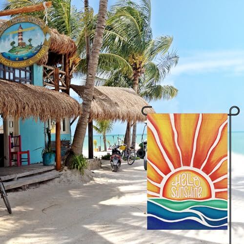 Hello Sunshine Summer Garden Flag Burlap 12x18 Inch Double Sided, Holiday - Picture 5 of 7