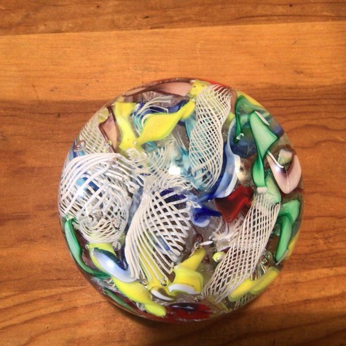 Vtg Murano Art Glass Latticino &Ribbon Paperweight-Vetreria La Fenice,2”T,2.75”W - Picture 4 of 12