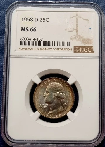 1958 D Washington Quarter 25c NGC MS 66 Toned #63412