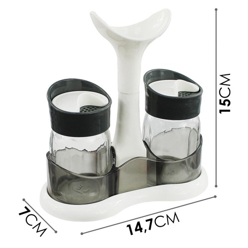 Salt and Pepper Pots with Holder for Kitchen Camping Dining Table - Picture 6 of 6