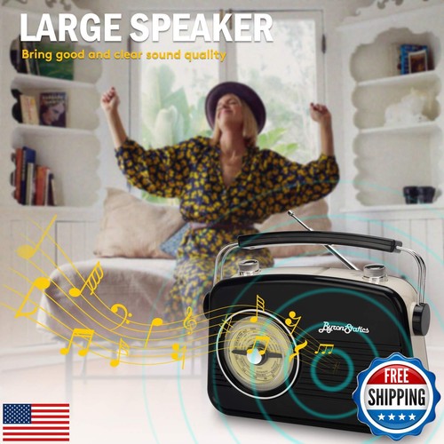 ByronStatics Black AM FM Radio - Small Portable Radios Vintage/Retro with Hea - Picture 3 of 5