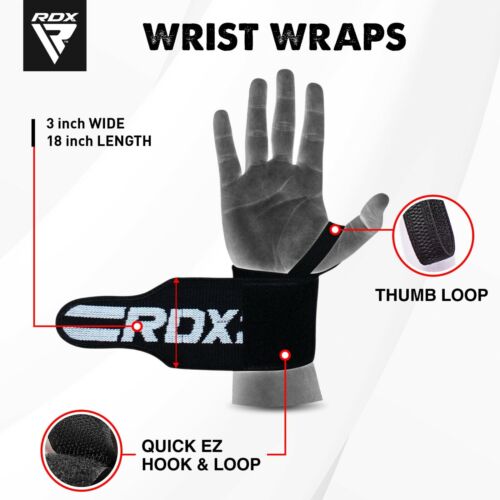 RDX Weight Lifting Wrist Strap Elasticated Gym Wraps Bodybuilding Grip Support - Picture 2 of 12