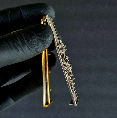 Antica clip per capelli Art Nouveau in argento sterling filigrana e ottone - Foto 4 di 14