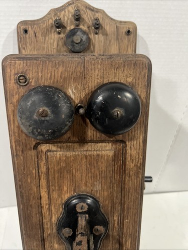Early 1900’s Kelloggs Oak Wall Mounted Telephone, Missing Hearing Device Antique - Picture 11 of 16