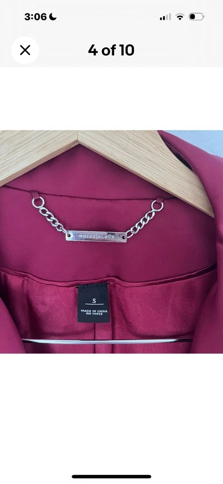 👠🧥❤️Casa Blanca Mercado Negro Volantes Borgoña Vino Satinado Abrigo Chaqueta Cinturón Talla M Foto 4 de 4