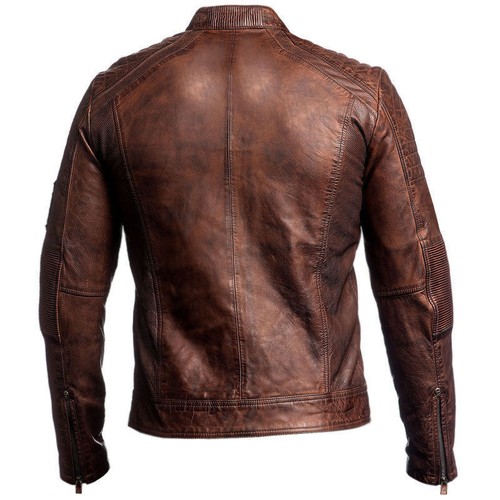 Mens Biker Vintage Motorcycle Distressed Brown Leather Jacket - Picture 3 of 4