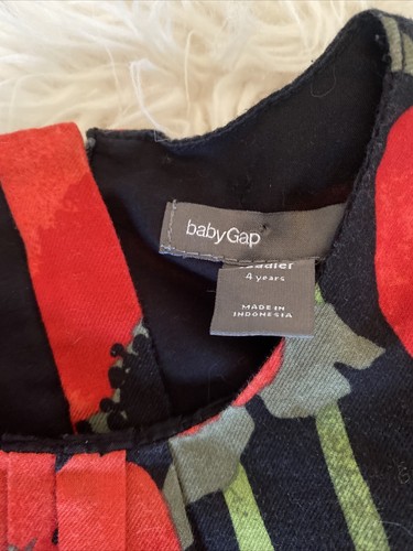 Gap Kids Girls Size 4 Poppy Floral Shift Dress Black Red Green - Picture 4 of 9