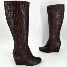 Apepazza Mock Croc Wedge Riding Boots Brown Velazquez Italian Size 9