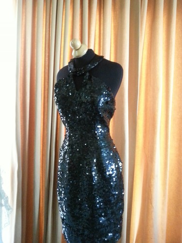 DE COLECCIÓN AÑOS 80 LENTEJUELAS SHO MAX ORIGINALES trofeo negro FIESTA CÓCTEL MINI VESTIDO TALLA S - Imagen 10 de 10
