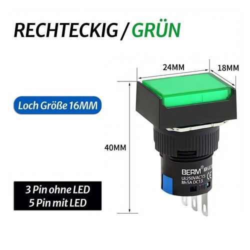 16mm Drucktaster Druckschalter Rastend Tastend Beleuchtung 1 Schließer 1 Öffner - Picture 22 of 25