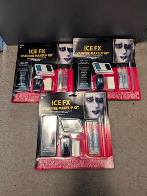 3 Pks of Ice FX Vampire Makeup Kit Easy Safe Ice Crystals Fangs Sponge Halloween