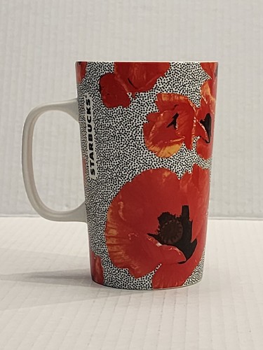 Starbucks Dot Series 2015 Red Poppy Flower Coffee Mug 16 Oz. Cup White Circle - Picture 3 of 7