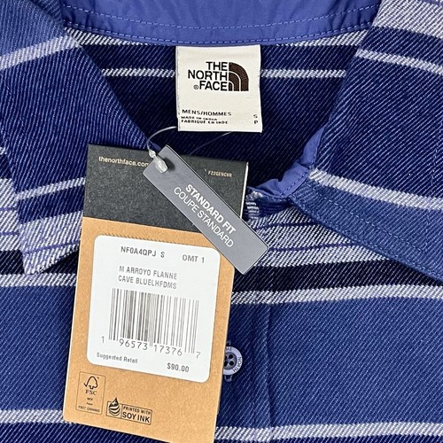 North Face Arroyo Flannel Shirt Mens S Blue Plaid Organic Cotton Button Up - Picture 4 of 9