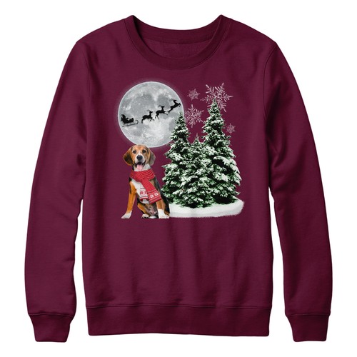 Beagle Christmas Jumper Vintage Sweatshirt Dog Walking Kids Pet Retro Sweater - Picture 6 of 10
