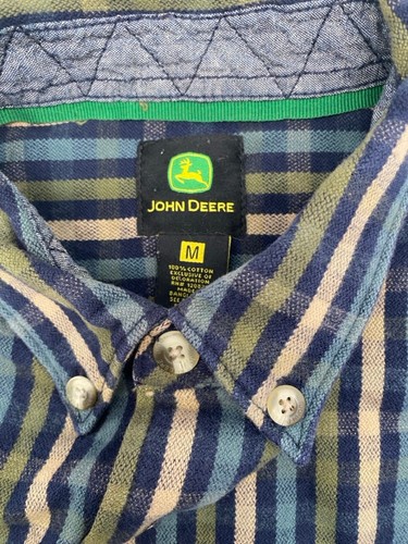 John Deere Mens Medium Long Sleeve Button Up Striped Flannel 100% Cotton Shirt - Picture 6 of 9