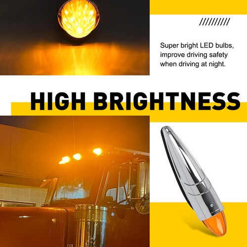 Set of 5 Amber LED Chrome Cab Roof Lights fit Peterbilt Kenworth Volvo Truck B - Bild 2 von 24