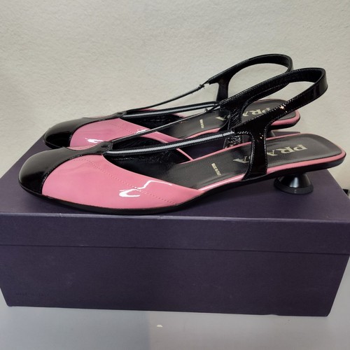 prada calzature donna Women's Slingback Kitten Heels Sandals Pink Black Sz 8 - Picture 3 of 7