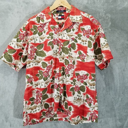 Camisa Hawaiana Tommy Hilfiger Para Hombre Extra Grande XL Coral Floral Aloha - Imagen 1 de 9