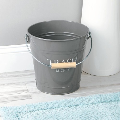 Round Garbage Can Durable Steel Waste Basket Home Office Bathroom Bedroom Gray - Picture 5 of 6
