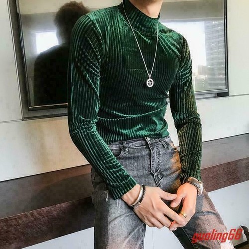 Mens Velvet Turtleneck Fall Slim Fit 