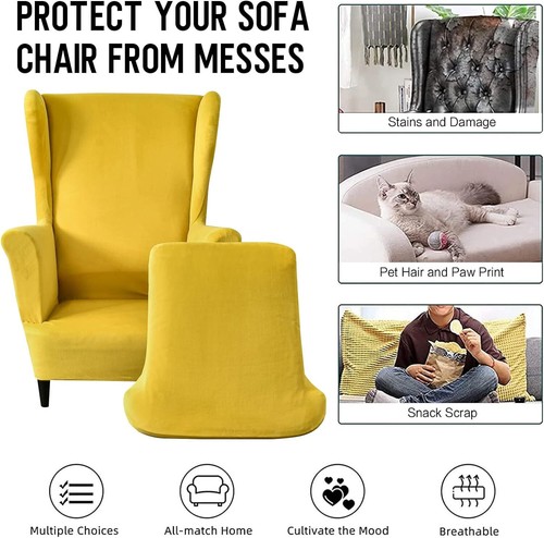 2Pcs/Set Wingback Chair Covers Velvet Stretch Couch Cushion Armchair Slipcovers - Picture 81 of 135