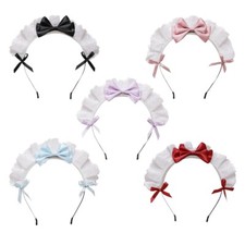 Handmade Ruffled Lace Headband Tea Party Housemaid Bow Cosplay Hairband