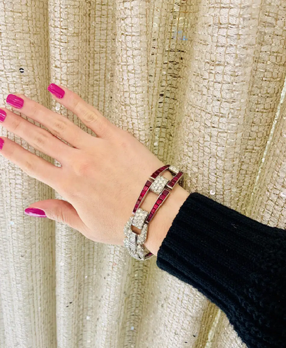 Art Deco 18.50CT  Multi Cut Ruby & Cubic Zircoina Women's Buckle Link Bracelet - Picture 4 of 8