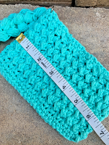 Handmade Crochet Blue Turquoise/Aqua Blue/Green/Cotton/Black Button/Wristlet Bag - Picture 4 of 6