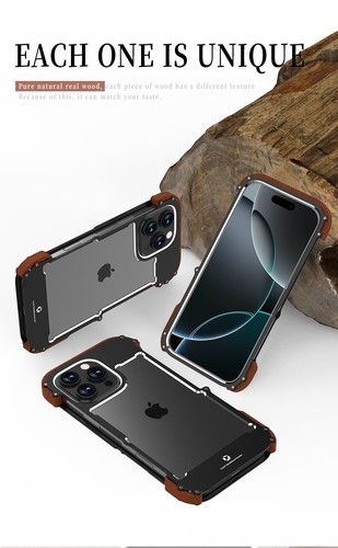 Real Wood Bumper Metal Frame Hard Hybrid Case Cover f iPhone 13 14 15 16 Pro Max - Picture 22 of 27