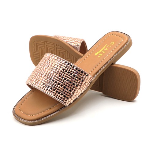 Sandalias deslizables acolchadas esmaltadas banda de cristal plateada planas de verano sin cordones - Imagen 31 de 45
