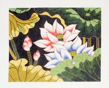 Oriental Lotus Blossoms handpainted Needlepoint Canvas  BF Series, 18m by LEE