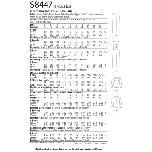 Pantalones, monos y blusas vintage para mujer Simplicity Pattern 8447 - Imagen 2 de 4