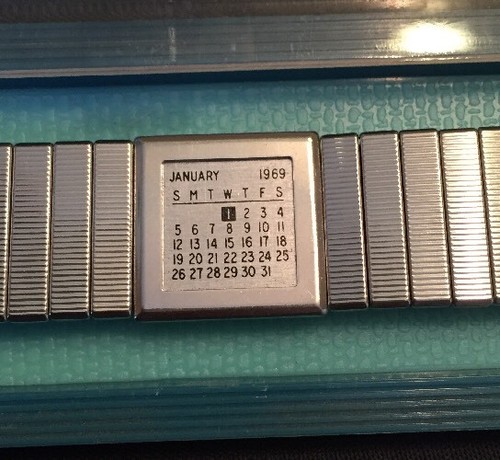 Correa de reloj vintage Kreisler calendario imagen años 60 acero inoxidable 3/4" 18 mm! - Imagen 2 de 4