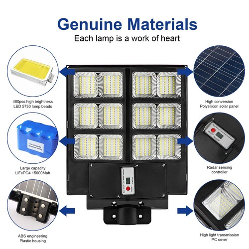 9900000000LM 1000W Commercial Solar Street Light Outdoor Dusk To Dawn Road Lamp - Picture 9 of 13