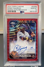 2024 Topps Chrome Ronny Mauricio #RA-RM RC Mets Red Wave /5 Auto- PSA 10 POP 1