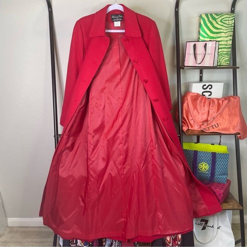 Vintage 90’s Harve Benard Henig Furs Bright Cherry Red Long Over Coat - Picture 16 of 16