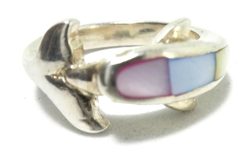 Bonito anillo de plata en forma de pez, con nácar pintado - Picture 4 of 4