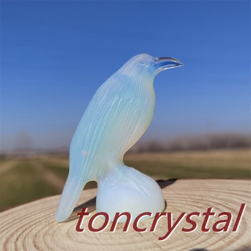 2" Opalite Raven Skull Carved Quartz Crystal Skull Bird Gift 1pc - Picture 15 of 22