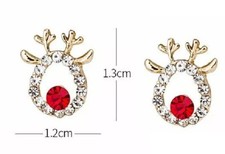 Rudolph the red nose reindeer face Christmas earrings - NEW