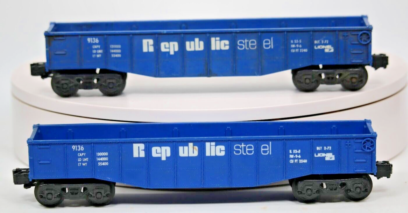 Lionel O Scale MPC Era Republic Steel Gondola Train Set of 2 #9136