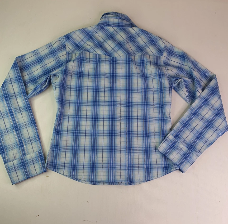 Jay Jays Womens Size XS Shirt Snap Button Plaid Check Shirt Blue Long Sleeve - image 3 of 4