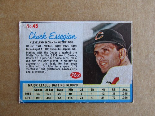 1962 POST CEREAL BASEBALL CARD SINGLES COMPLETE YOUR SET U-PICK UPDATED 7/10 - Picture 79 of 353