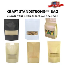 Kraft Stand Up Barrier Window Pouches with Resealable Zipper Food Zip Bags